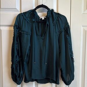 Chelsea & Violet Green Puff Sleeve Blouse with Bib Collar